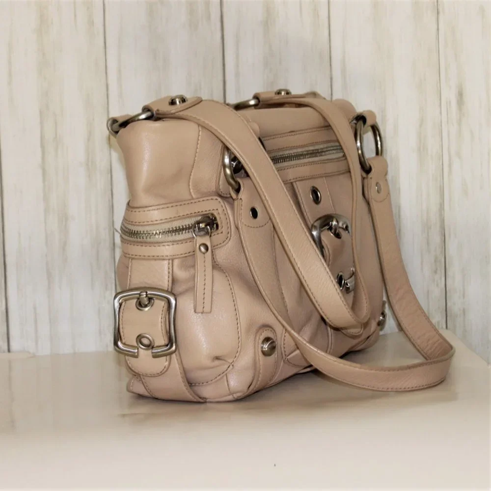 B. Makowsky Beige Leather Satchel/Shoulder Bag - Picture 4 of 12